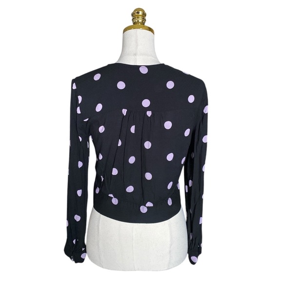 PAIGE Alynna Lavender Polka Fog Dolly Dot V-Neck Tie Front Top Size S - Picture 7 of 9